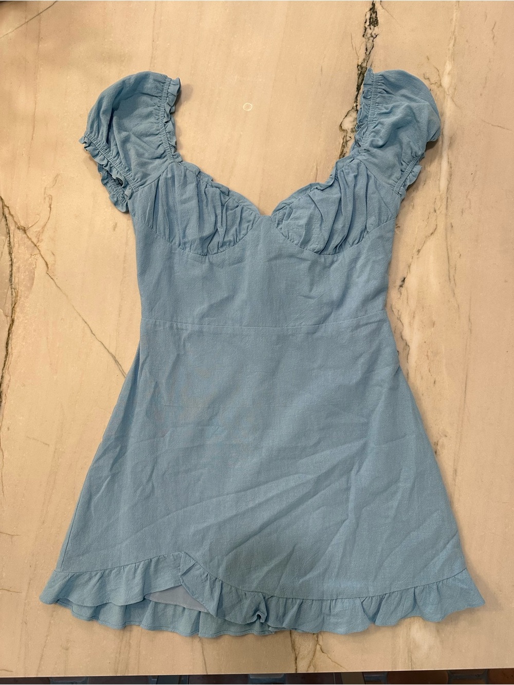 Light Blue Ruffle Hem Mini Dress